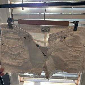 A&F Harper low-rise destroyed-look white jean shorts